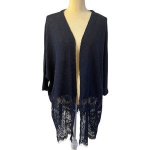 Maurices Women's Open Front Cardigan‎ Lace Trim Navy Cover Up Size 2